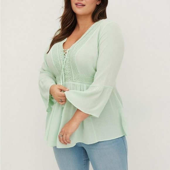 torrid Tops - TORRID Womens Top Plus Size 2X Mint Green Rayon Boho Tunic Blouse EUC